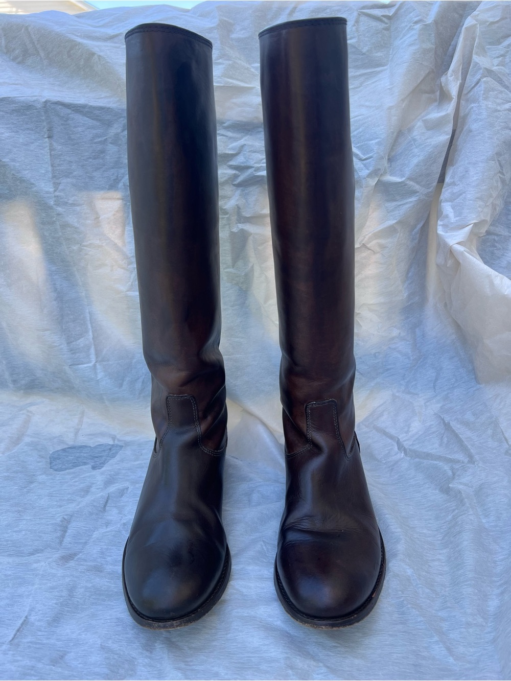 Frye Melissa Button Back Zip Dark Brown Leather Riding Boots Size 7.5B - Picture 4 of 15